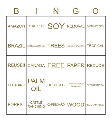 Deforestation Bingo Card