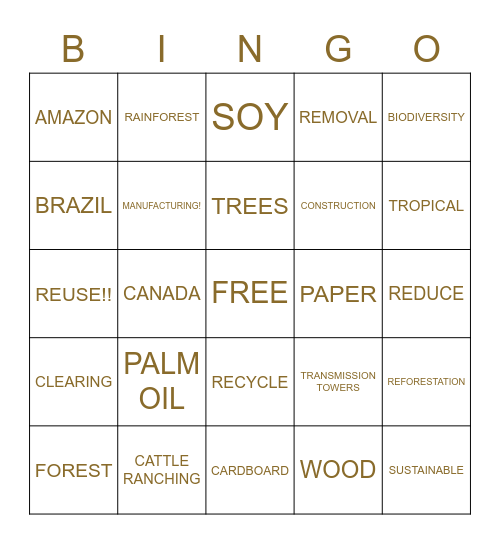 Deforestation Bingo Card