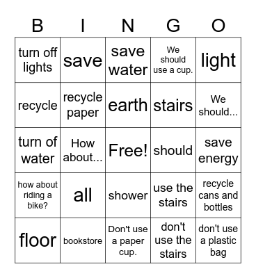 save the earth Bingo Card