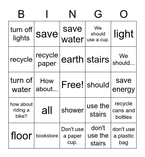 save the earth Bingo Card