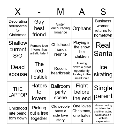 Hallmark Christmas Bingo Card