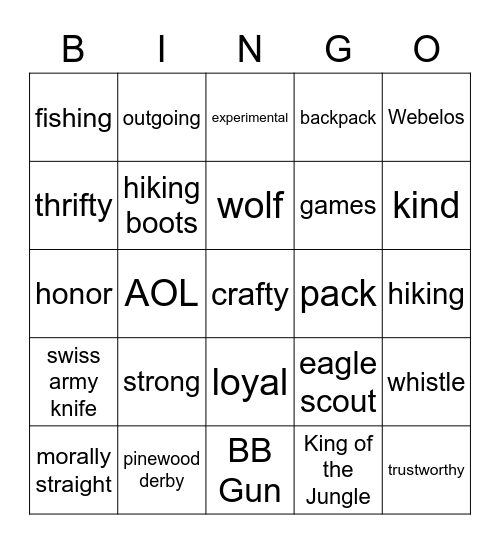 Cub Scout BINGO Card