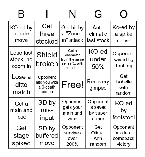 Smash Reverse Bingo Card