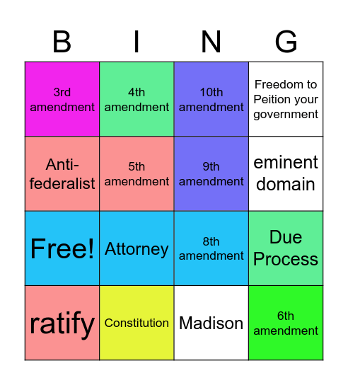 Bill of Rights Day Bingo Card