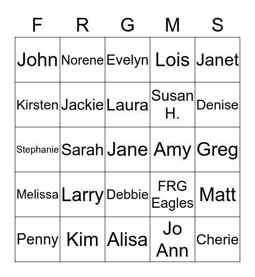 FRGMS STAFF BINGO! Bingo Card