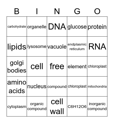 Cells Bingo Card