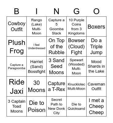 Super Mario Odyssey Speedrun Bingo Card