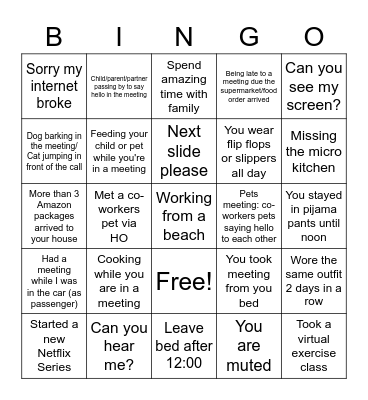 Wazers Working From Home Bingo Card