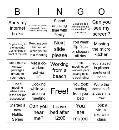 Wazers Working From Home Bingo Card