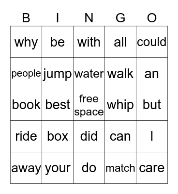 Vocabulary Bingo Card