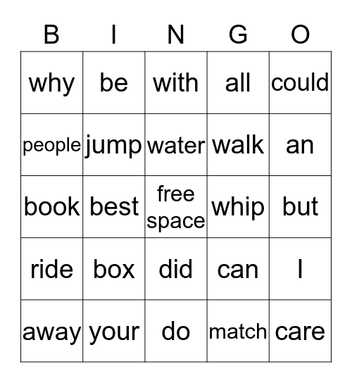 Vocabulary Bingo Card