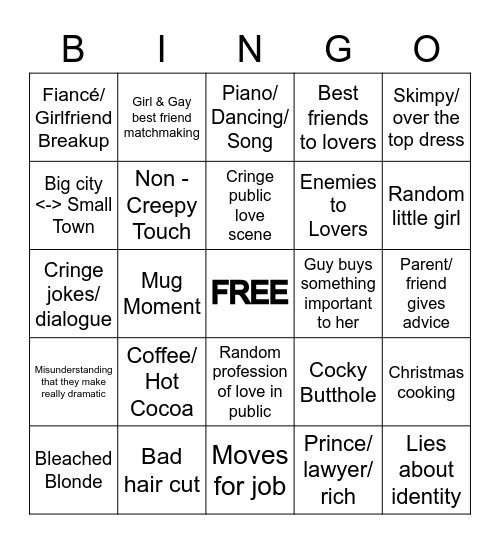 Christmas Rom-Com Bingo Card