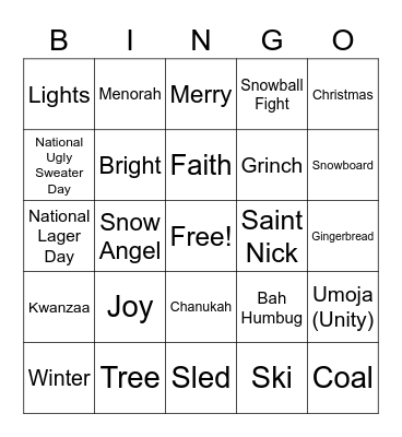Holiday Bingo Card