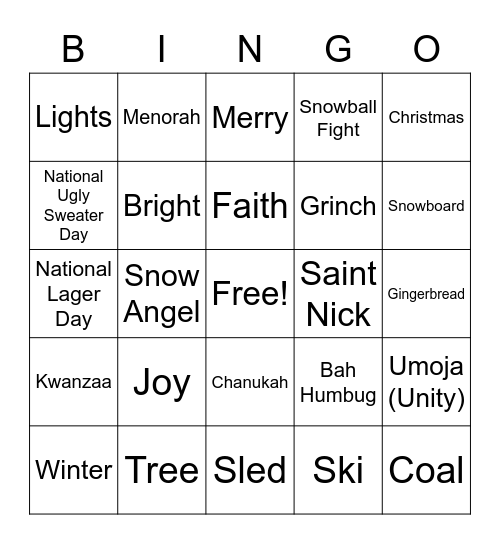 Holiday Bingo Card