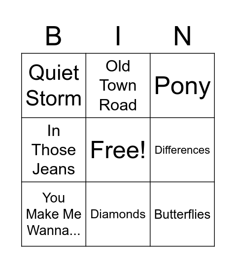 My Favorite Songs Bingo Card