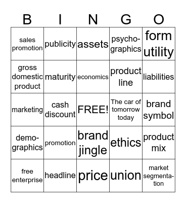 Marketing 1 Review Bingo Card