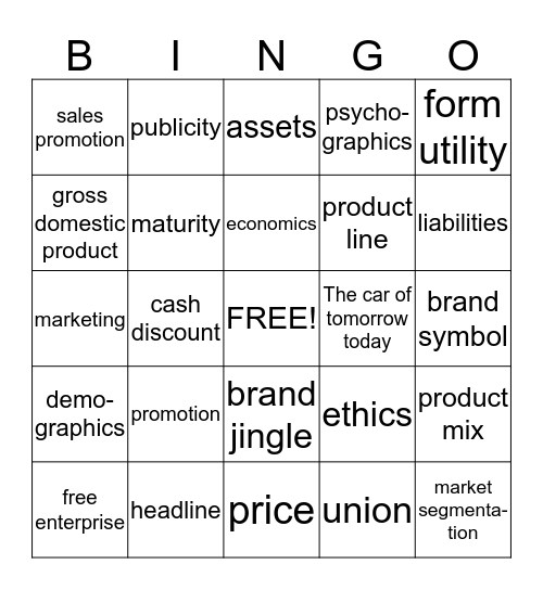 Marketing 1 Review Bingo Card