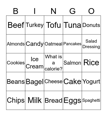 Nutrition Bingo! Bingo Card