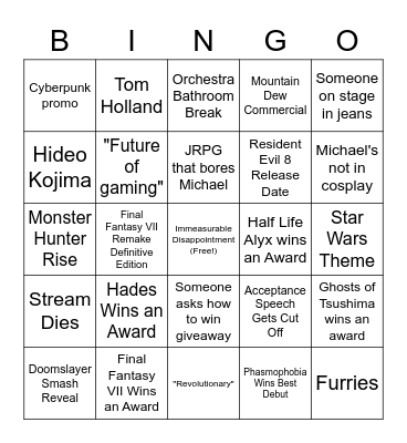 Goku's TGAs 2020 BINGO! Bingo Card
