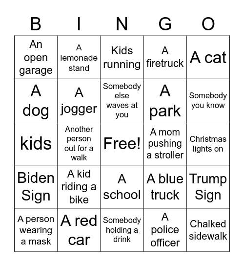 WALKING BINGO Card