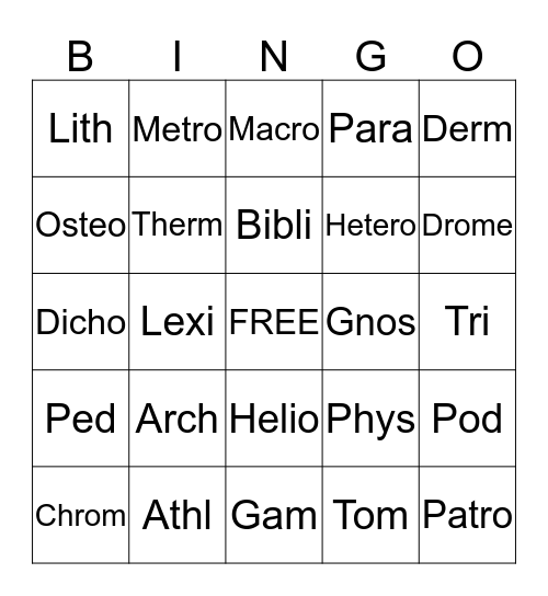 Greek Roots by Zach S. Bingo Card