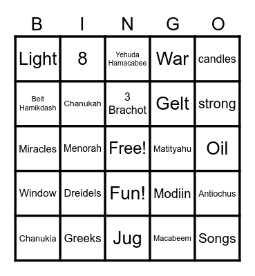 Chanukah Bingo! Bingo Card