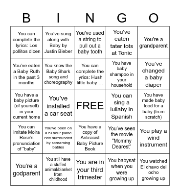 BABIES AND YOU Bingo Card