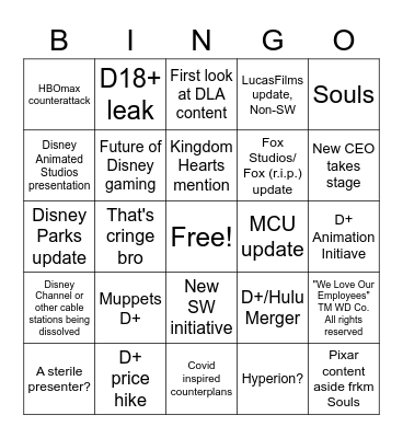 Disney Investors Conference Bingo Card