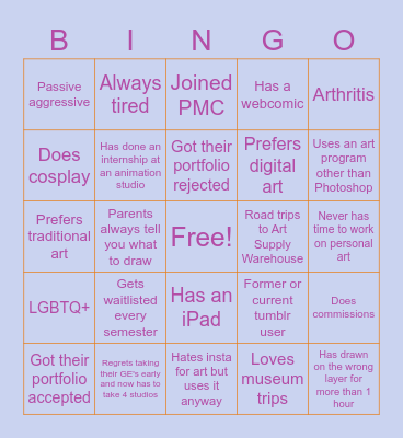 Art Major Bingo Card