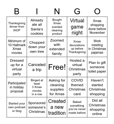 2020 Holiday Bingo Card