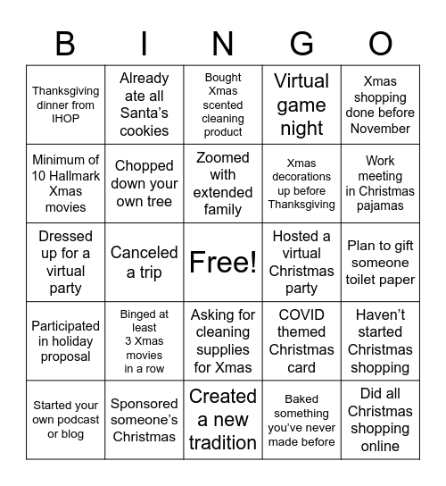 2020 Holiday Bingo Card