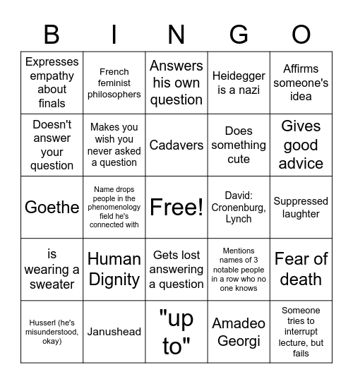 Brent Bingo Card