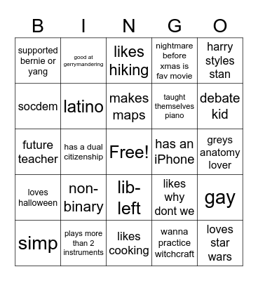 Caleb Bingo Card