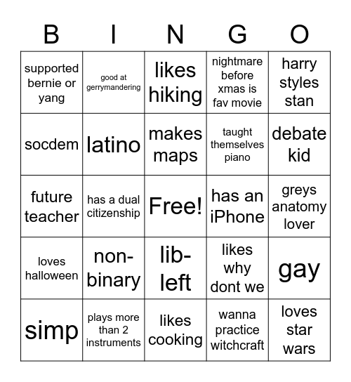 Caleb Bingo Card