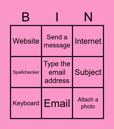 Sending an email Bingo Card