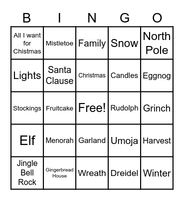 Orion's Holiday Bingo Card Bingo Card