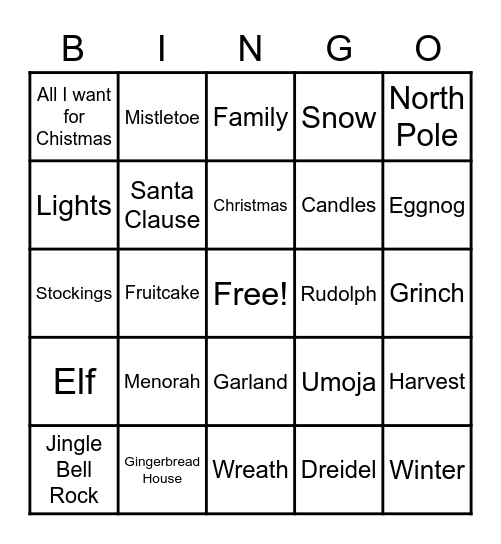Orion's Holiday Bingo Card Bingo Card