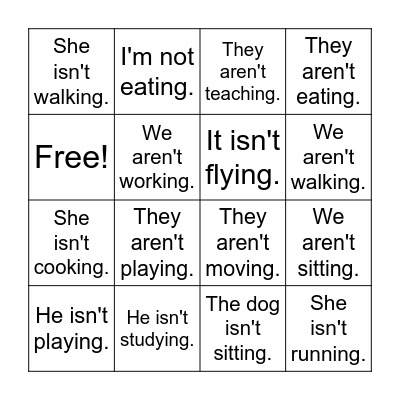 is not -> isn't Bingo Card