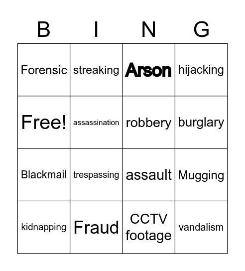 crime Bingo Card