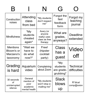 CHEM 375 Bingo Card