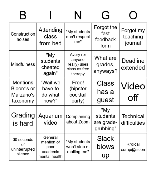 CHEM 375 Bingo Card