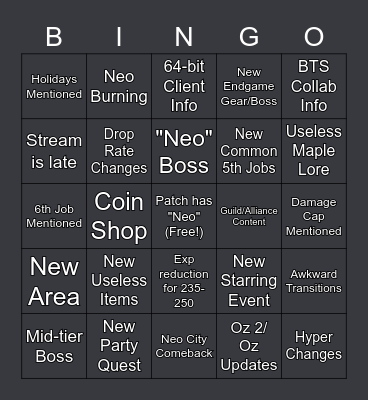KMS Preview 12/10/2020 Bingo Card