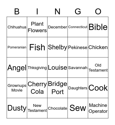 Louise's Birthday Bingo Card