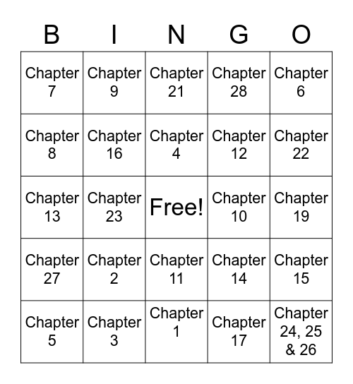 Chapters in Acts BINGO Card