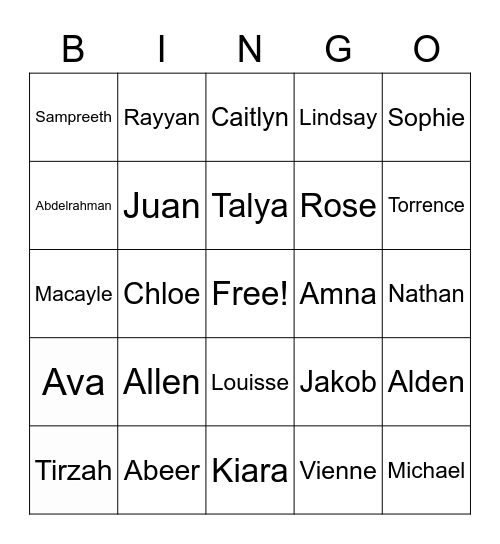 3C Shuffle Bingo Card