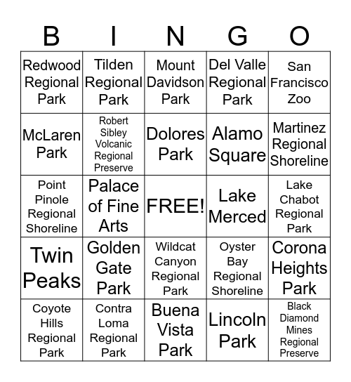 Parks Management Bingo Card