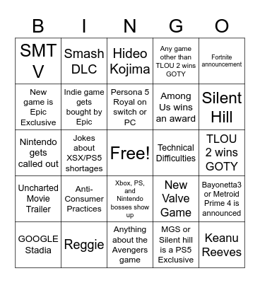 TGA Bingo Card