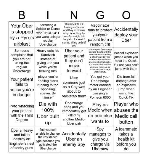 Medic Bingo Card