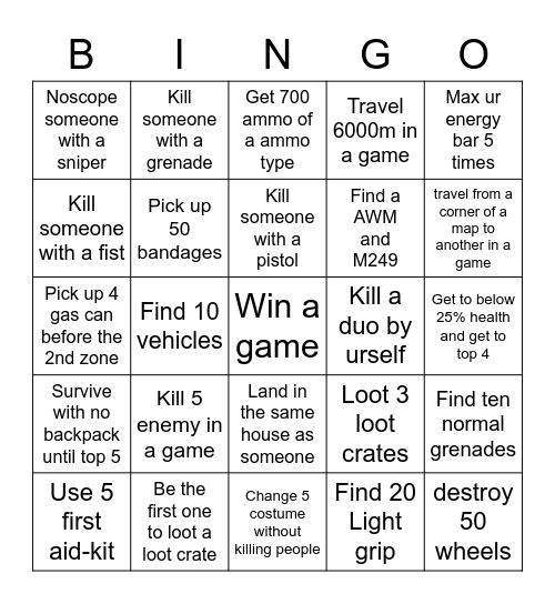 Pubg Bingo Card