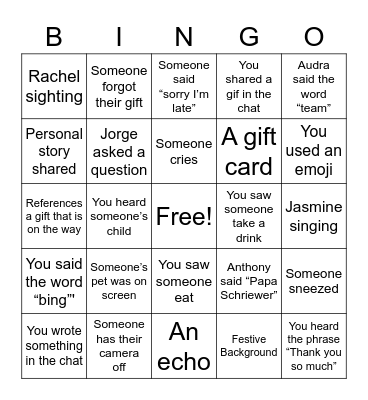 CYKC Holiday BINGO Card